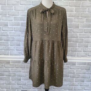 ZARA Green Boho Tiered Ruffle Long Sleeve Dress Cottage Autumn Cozy Womens Med